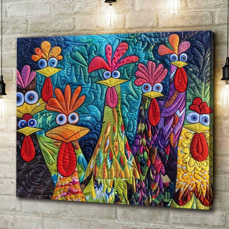 Whimsical Chickens - D385 - Gallery Wrapped Canvas Prints