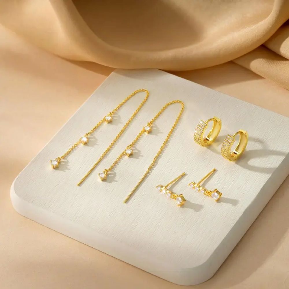 Gold Star Earring Set: Dangle Hoop & Stud Stacking Earrings