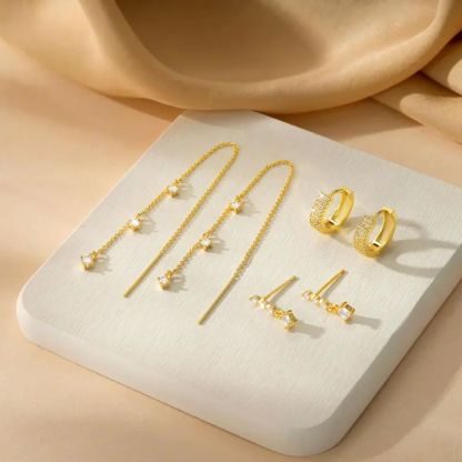 Gold Star Earring Set: Dangle Hoop & Stud Stacking Earrings