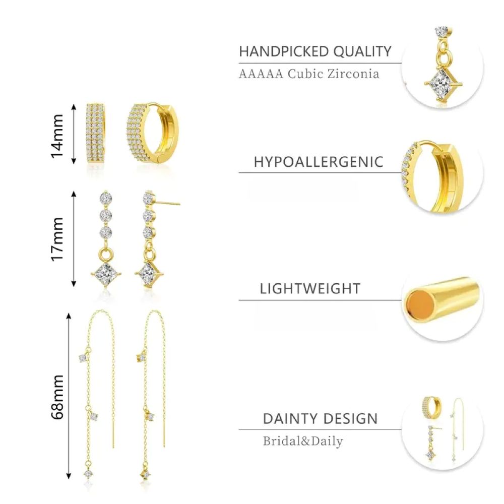 Gold Star Earring Set: Dangle Hoop & Stud Stacking Earrings
