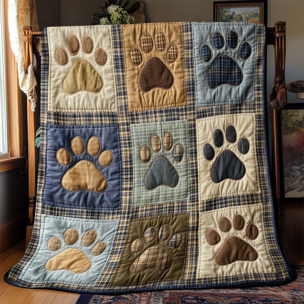 Patchwork Dog Paws Blanket - C031 - Premium Blanket
