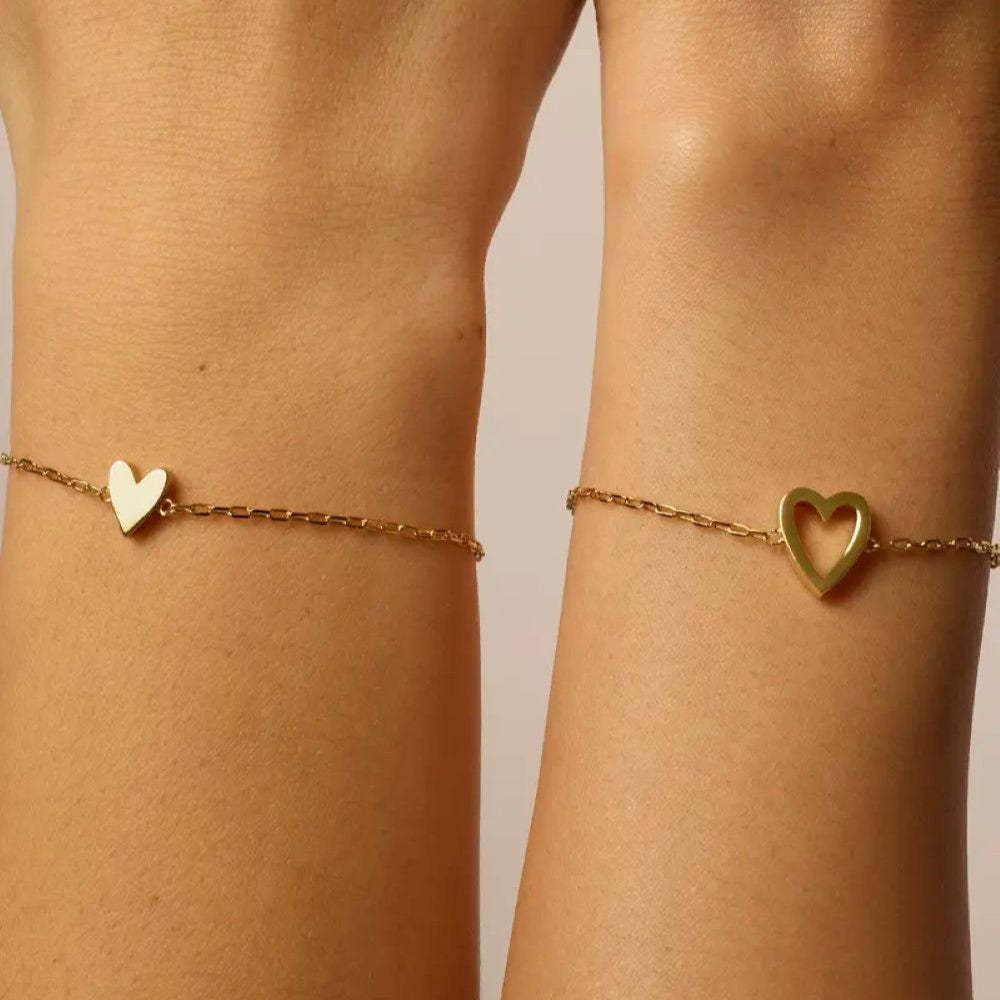14K Gold Plated Adjustable Matching Bracelets for Women – Heart Charm and BFF Friendship Styles