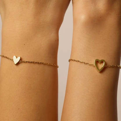14K Gold Plated Adjustable Matching Bracelets for Women – Heart Charm and BFF Friendship Styles