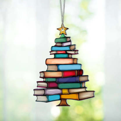 Christmas Book Tree Suncatcher Ornament
