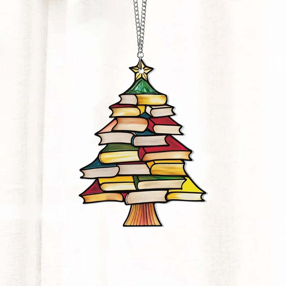 Christmas Book Tree Suncatcher Ornament