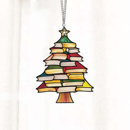 Christmas Book Tree Suncatcher Ornament