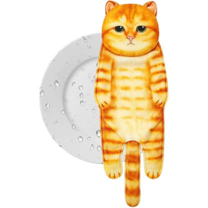 Adorable Cat Hand Towel With Hanging Loop - Orange Cat