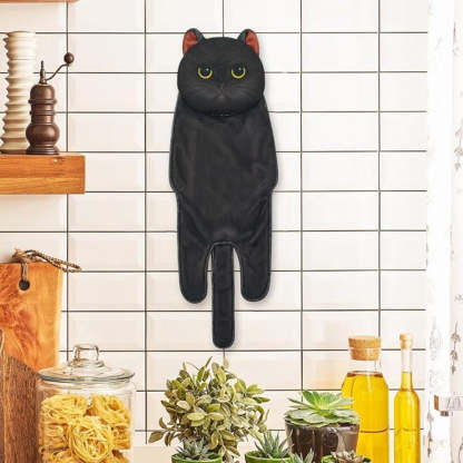 Adorable Cat Hand Towel With Hanging Loop - Black Cat