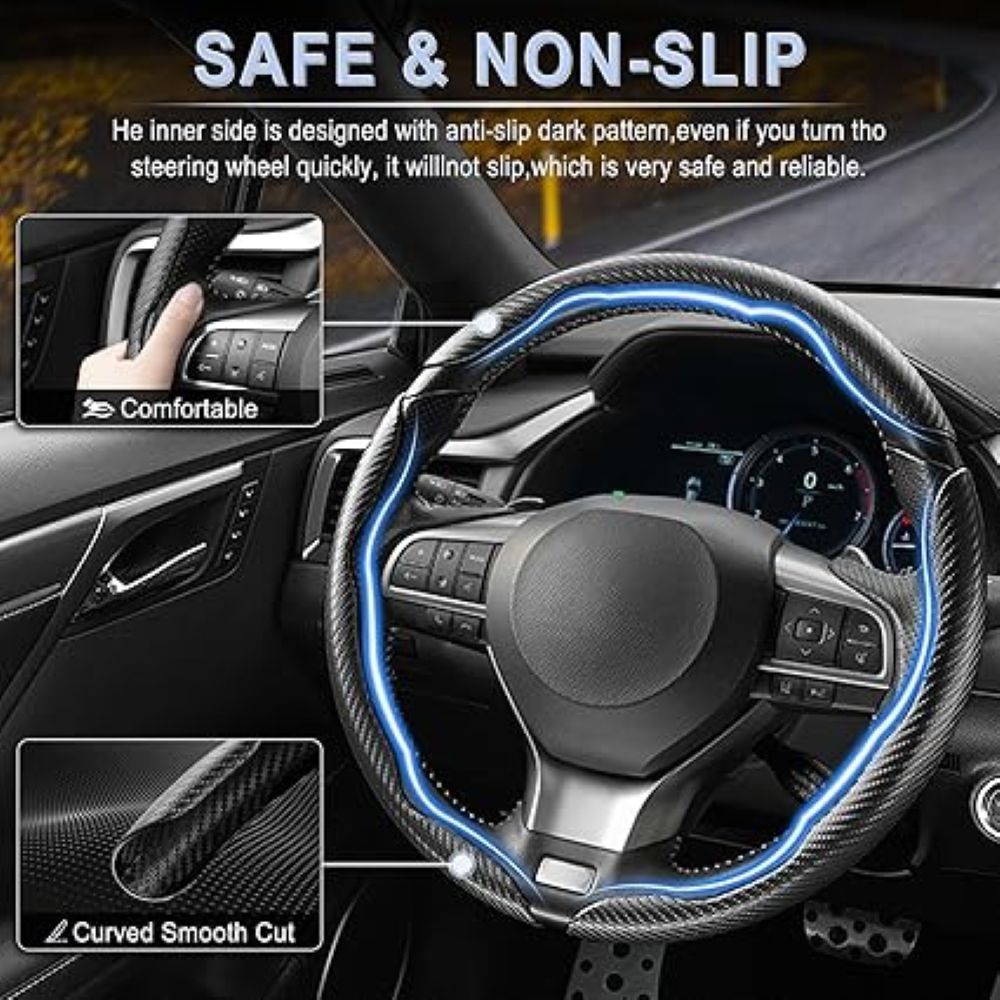 Carbon Fiber Silicone Anti-Slip Car Steering Wheel Cover Universal Fit