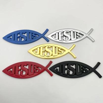 Jesus Metal Fish - 2 Pcs Emblem Sticker Badge - TE004