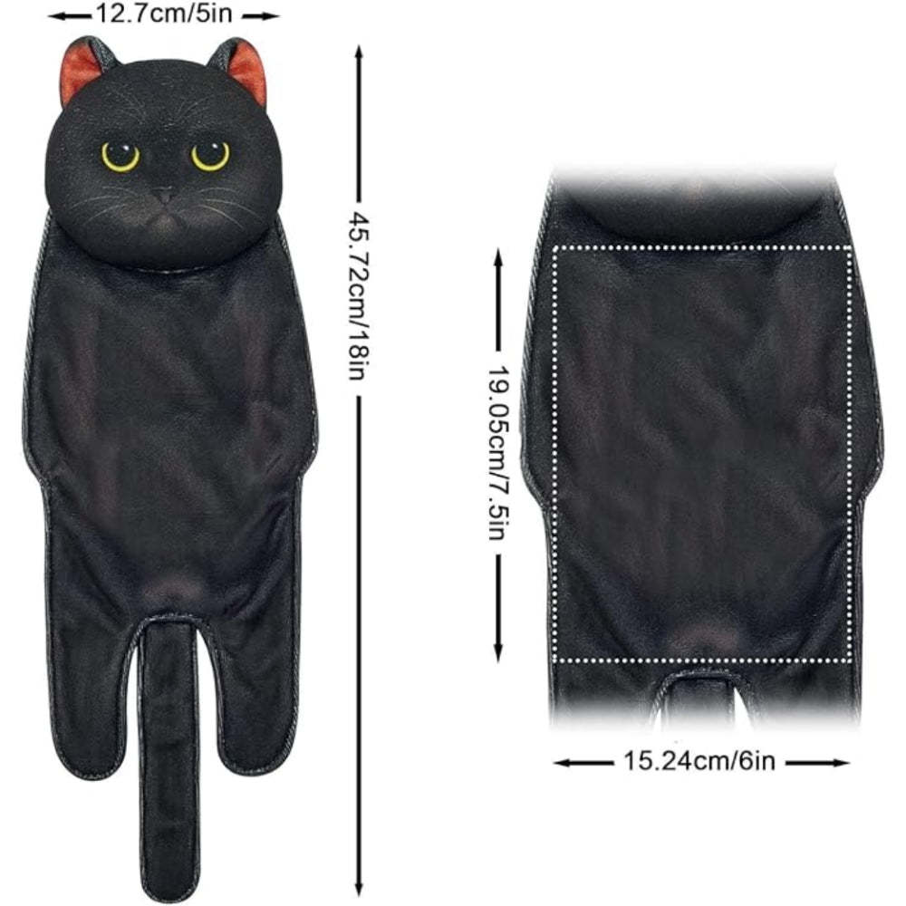 Adorable Cat Hand Towel With Hanging Loop - Black Cat