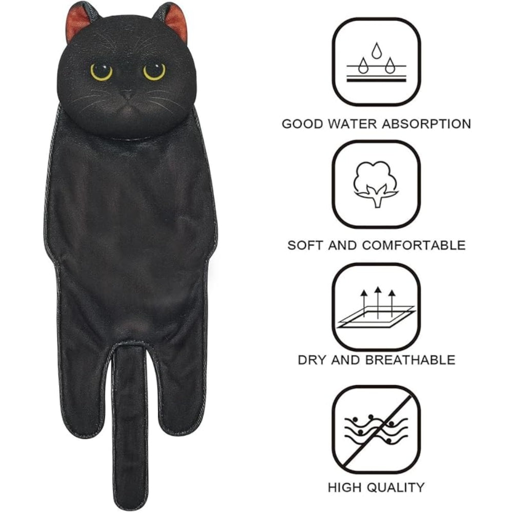 Adorable Cat Hand Towel With Hanging Loop - Black Cat