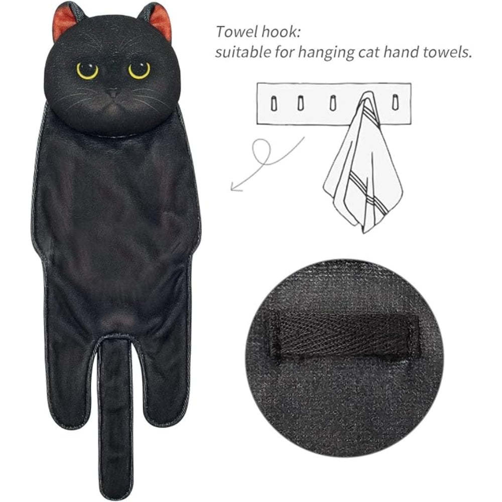 Adorable Cat Hand Towel With Hanging Loop - Black Cat