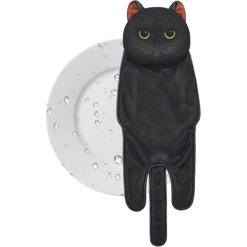 Adorable Cat Hand Towel With Hanging Loop - Black Cat