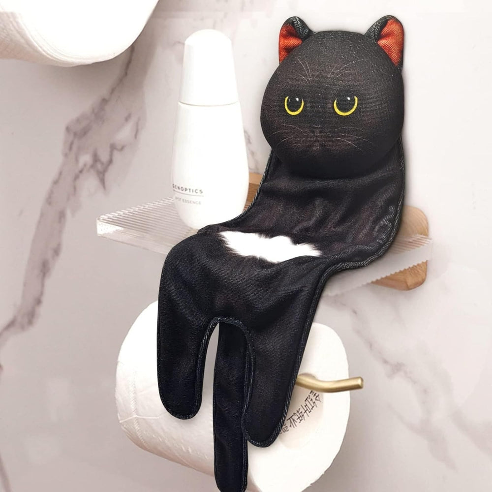 Adorable Cat Hand Towel With Hanging Loop - Black Cat