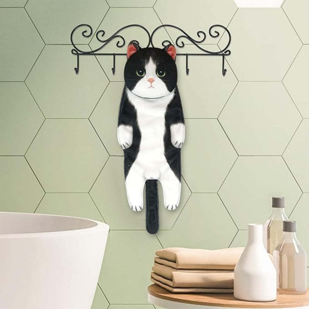 Adorable Cat Hand Towel With Hanging Loop - Tuxedo Cat