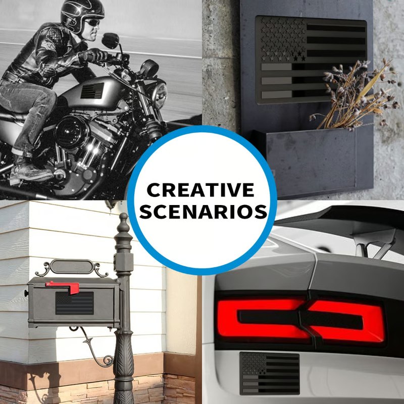 3D All-Black American Flag Emblem Decal