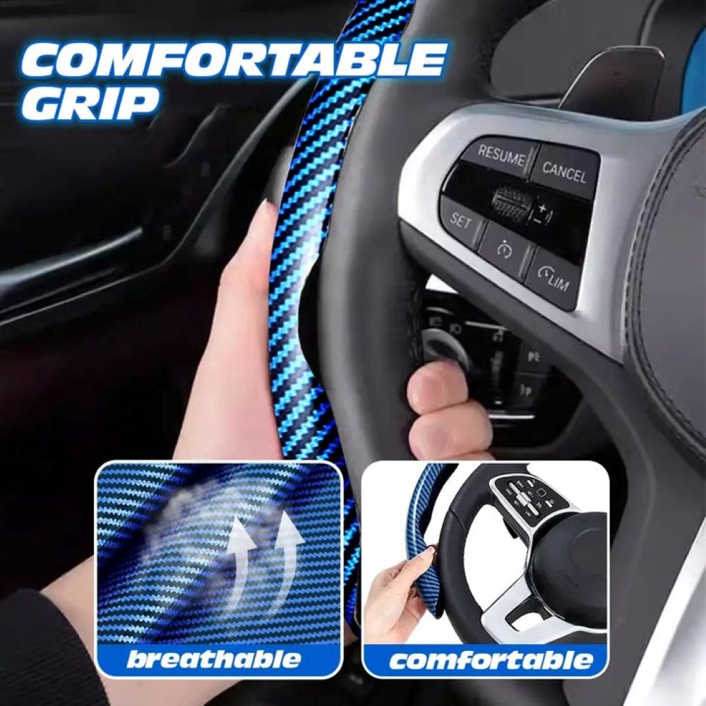 Carbon Fiber Silicone Anti-Slip Car Steering Wheel Cover Universal Fit