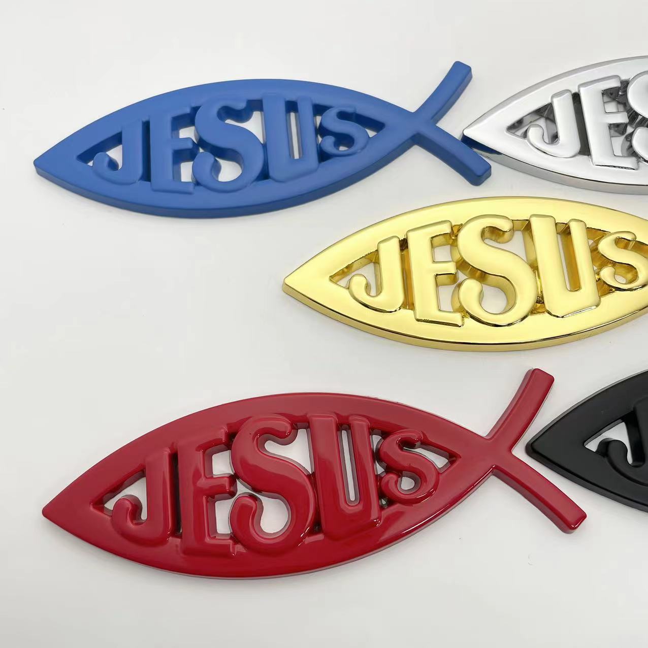Jesus Metal Fish - 2 Pcs Emblem Sticker Badge - TE004