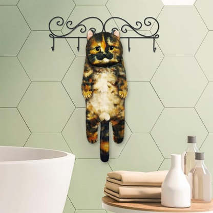 Adorable Cat Hand Towel With Hanging Loop - Tortoiseshell Cat