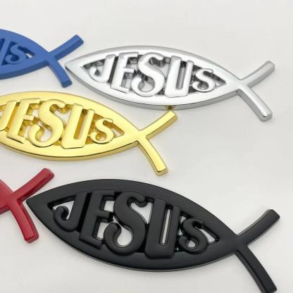 Jesus Metal Fish - 2 Pcs Emblem Sticker Badge - TE004