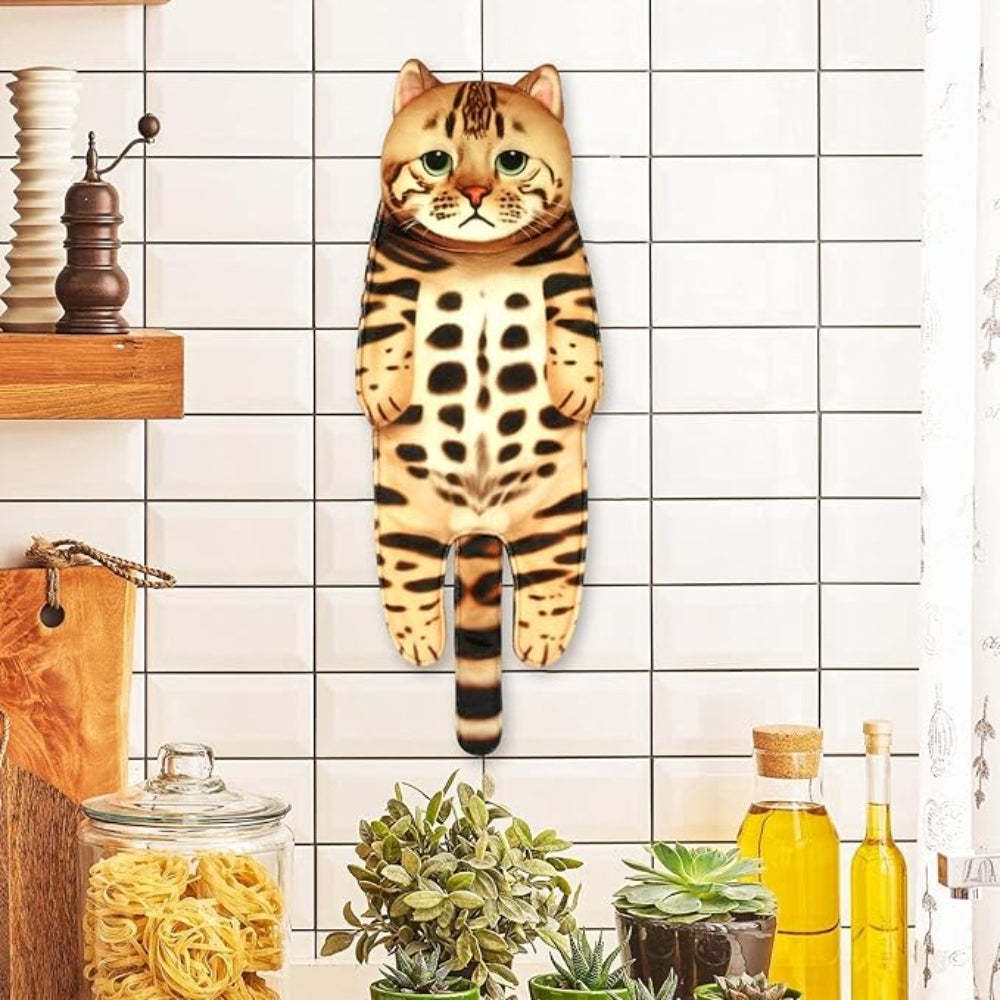 Adorable Cat Hand Towel With Hanging Loop - Bengal Cat