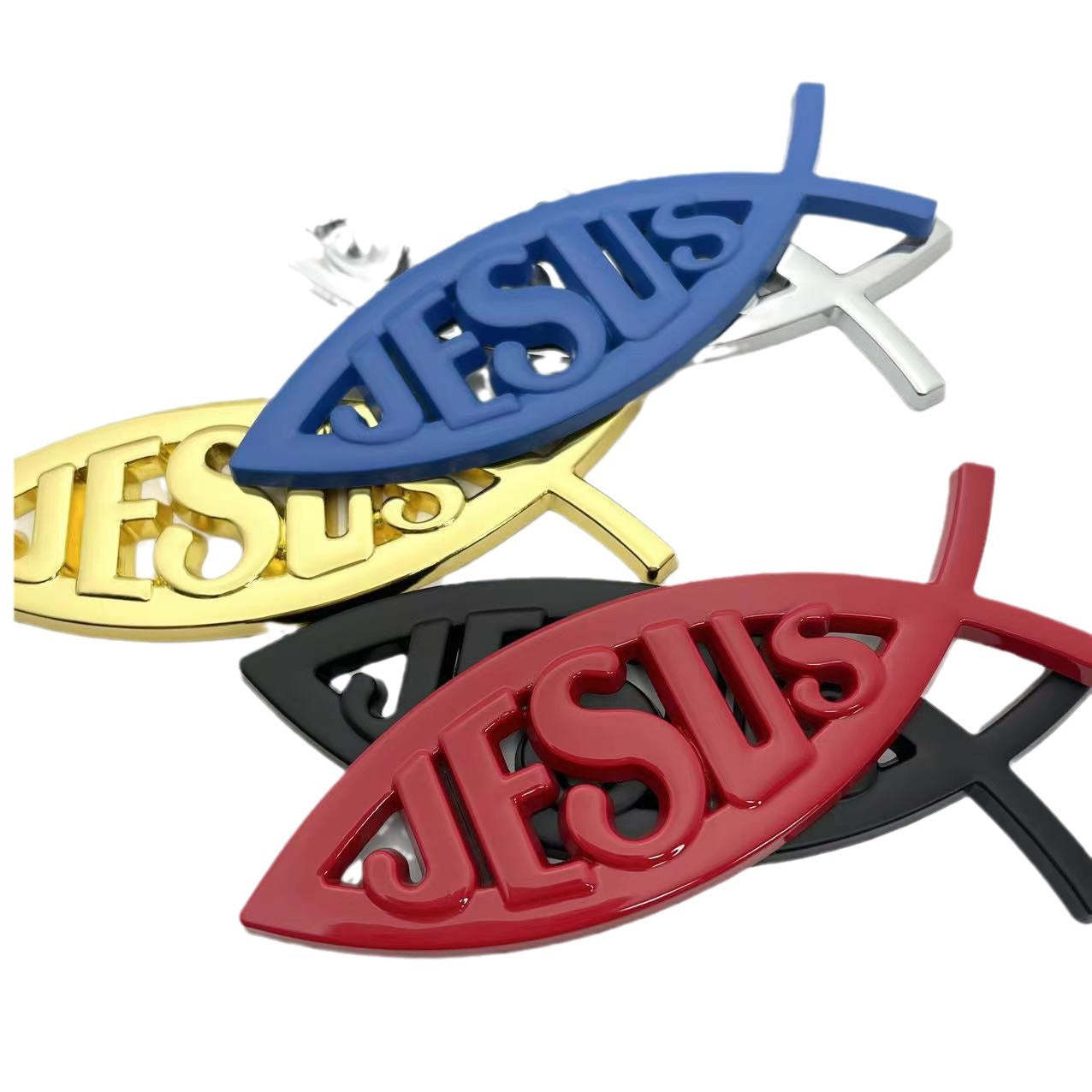Jesus Metal Fish - 2 Pcs Emblem Sticker Badge - TE004