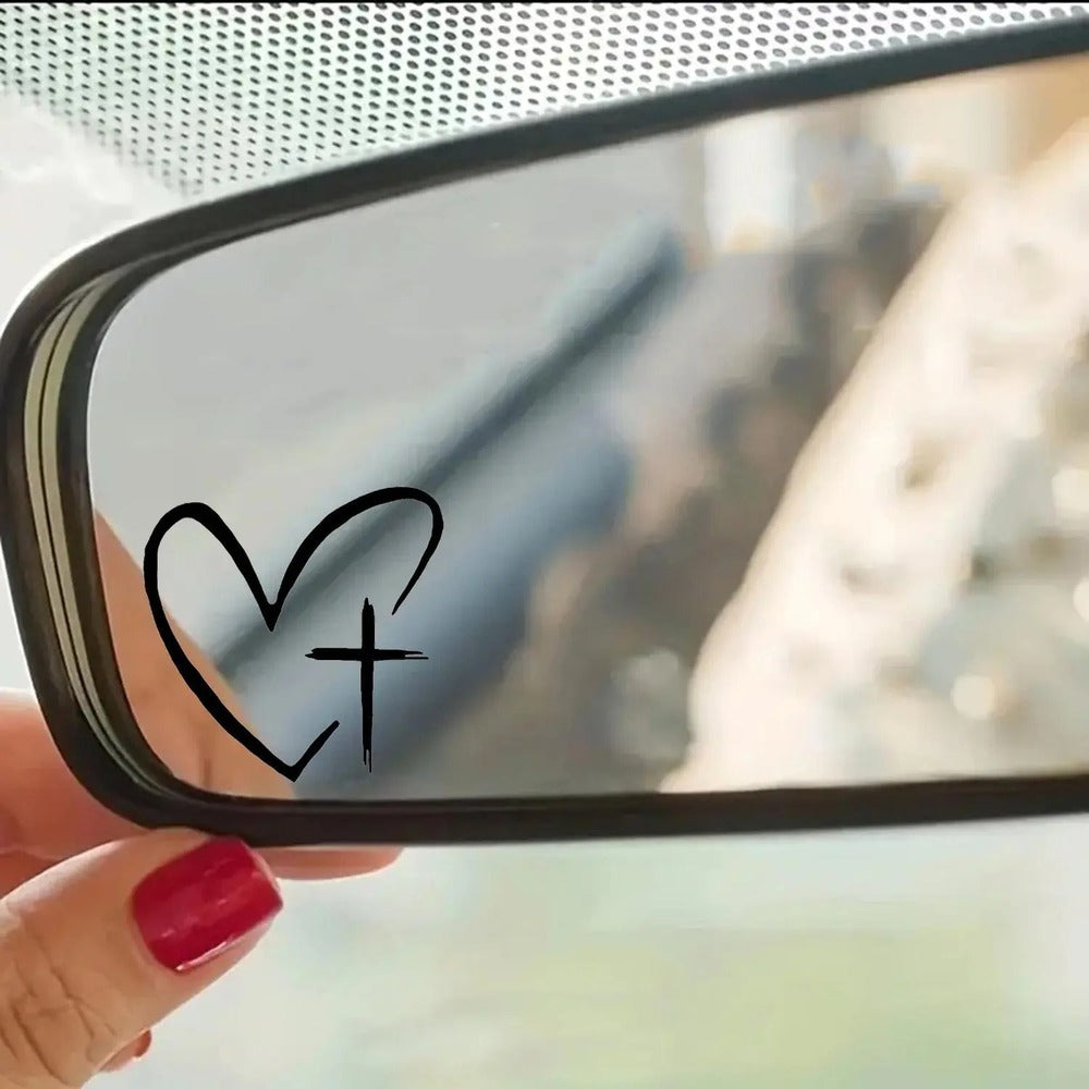 Heart & Cross Car Mirror Stickers – Car Rearview Mirror Decal