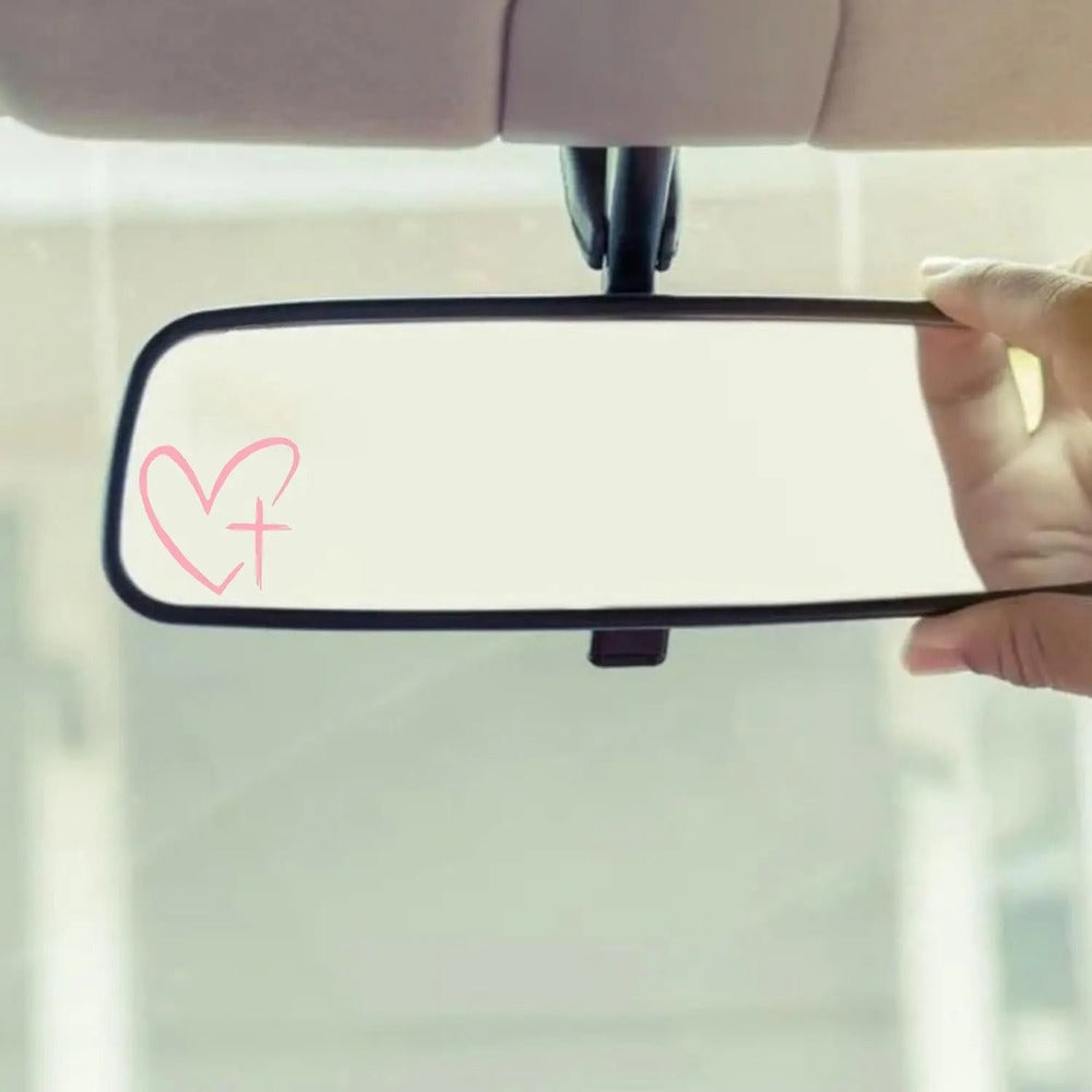 Heart & Cross Car Mirror Stickers – Car Rearview Mirror Decal