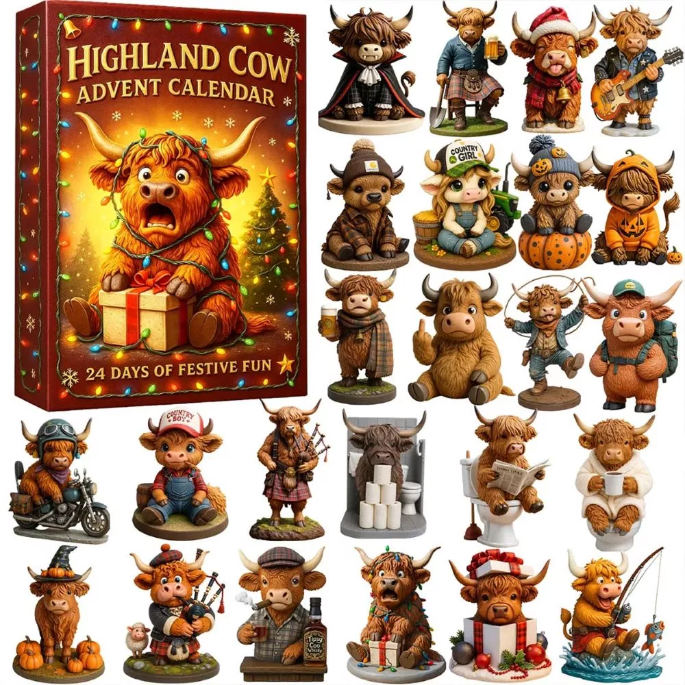 Highland Cow Advent Calendar - 3D Handmade Highland Cow Doll (24Pcs)