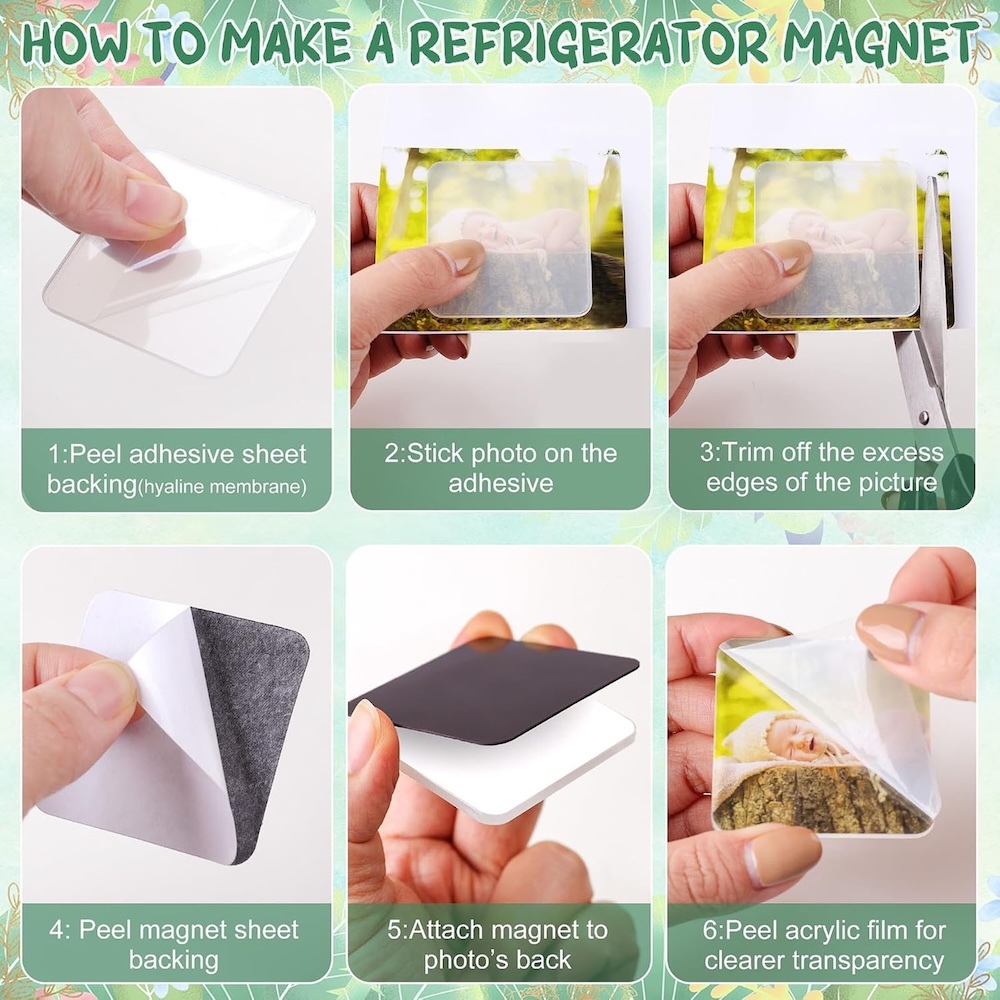 Acrylic DIY Square Fridge Magnets Set with Adhesive Backing - Photo Frames for Crafts, Kitchen, Home Decor Use