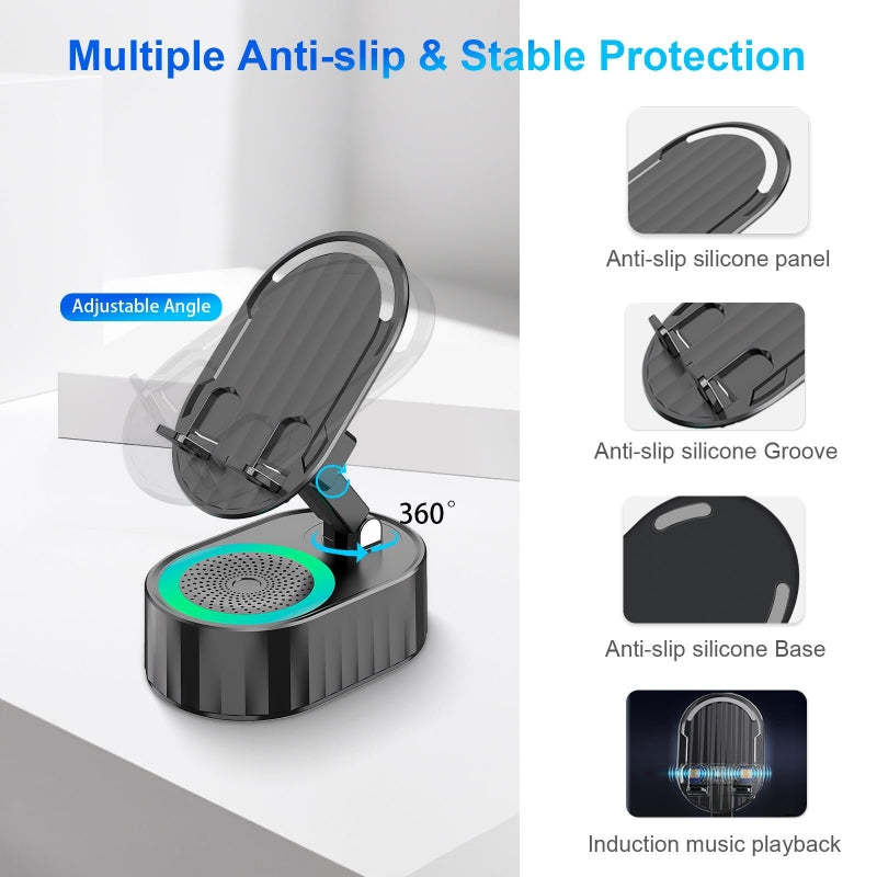Upgraded Cell Phone Stand with Induction Speaker/Power Bank/Atmosphere Light