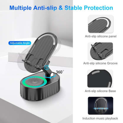 Upgraded Cell Phone Stand with Induction Speaker/Power Bank/Atmosphere Light