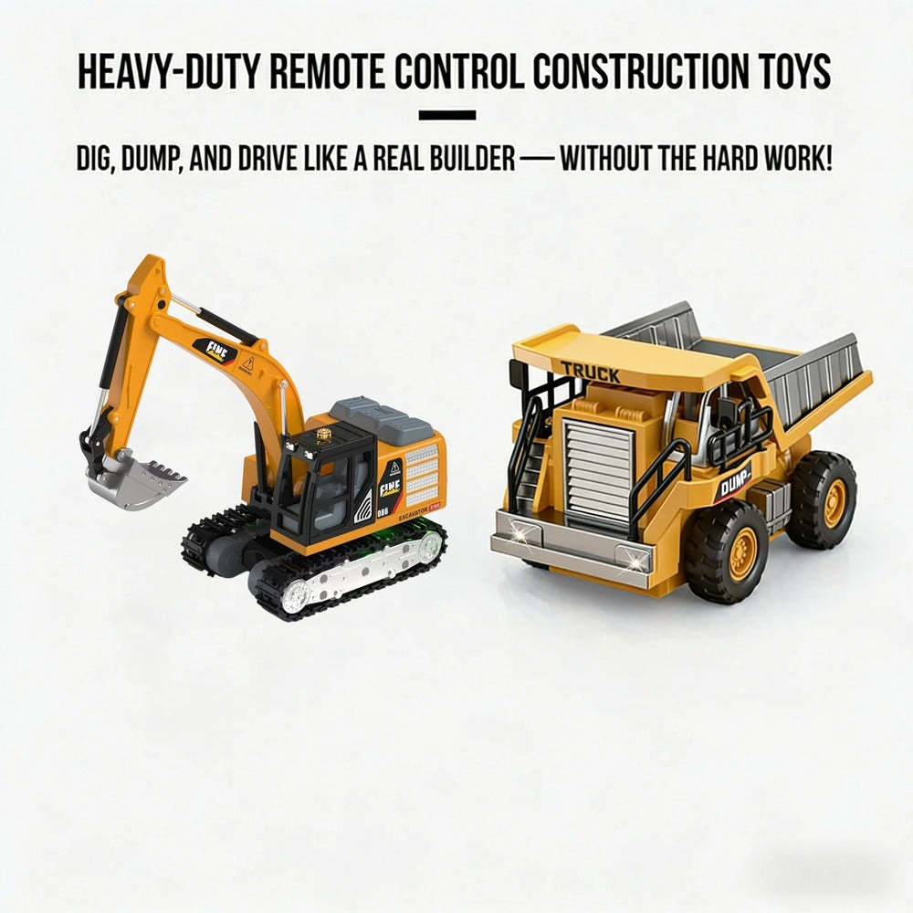 1:64 Premium Alloy Mini RC Ultimate Construction Trio Set（Three Pcs） – Forklift, Excavator & Dump Truck