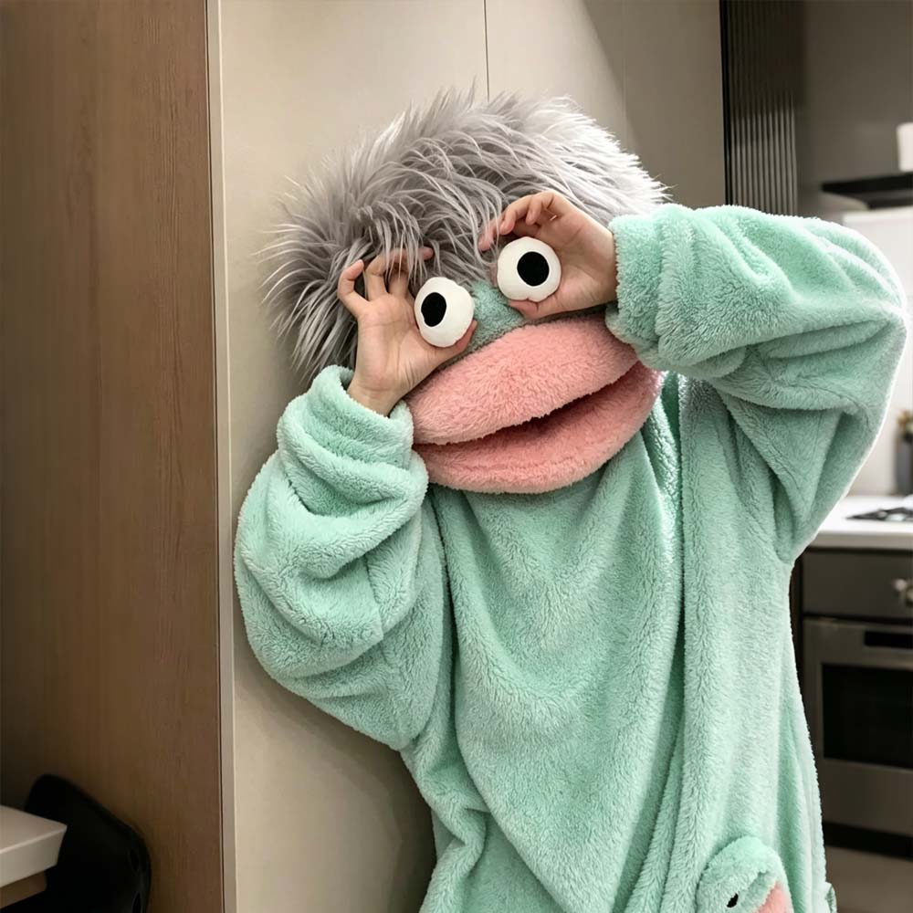 Funny Monster Hooded Fleece Robe 🐸💤