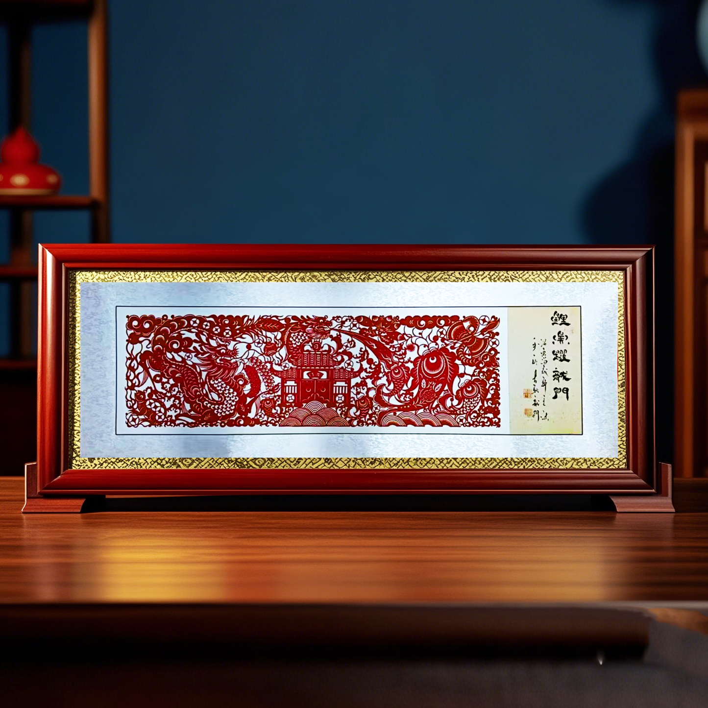 The pattern of carp jumping over the Dragon Gate in the style of dragon pillars