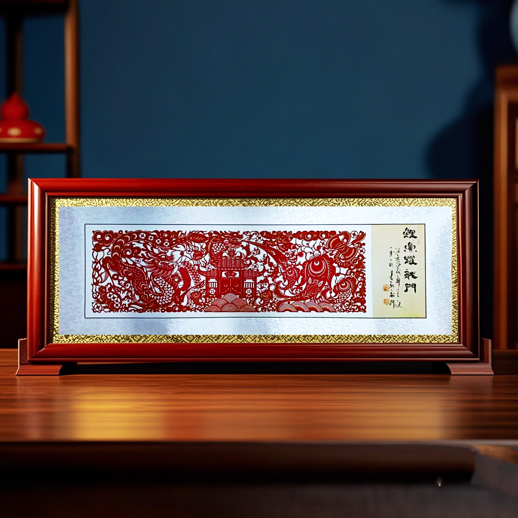 The pattern of carp jumping over the Dragon Gate in the style of dragon pillars