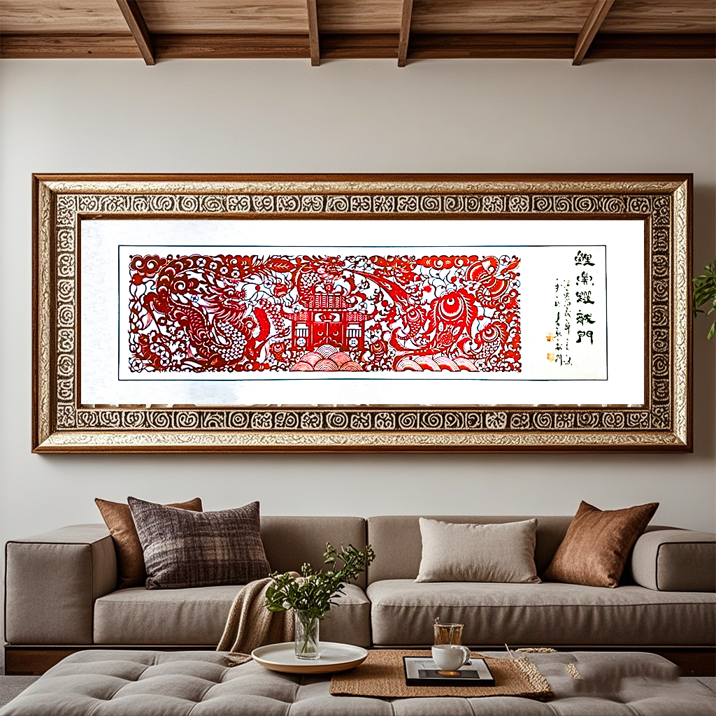 The pattern of carp jumping over the Dragon Gate in the style of dragon pillars