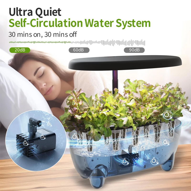 12 Pods Hydroponic Grow System, Indoor Herb Garden Planter with LED Growth Lamp, Ultra Quiet Self-Circulation Water System
