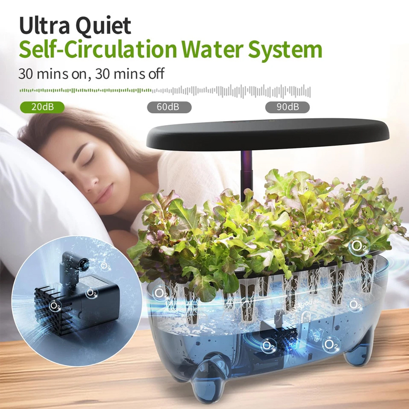 12 Pods Hydroponic Grow System, Indoor Herb Garden Planter with LED Growth Lamp, Ultra Quiet Self-Circulation Water System