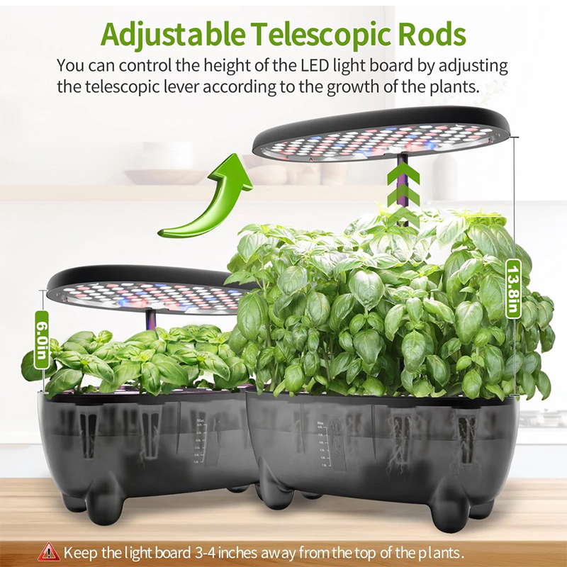 12 Pods Hydroponic Grow System, Indoor Herb Garden Planter with LED Growth Lamp, Adjustable telescopic Rods