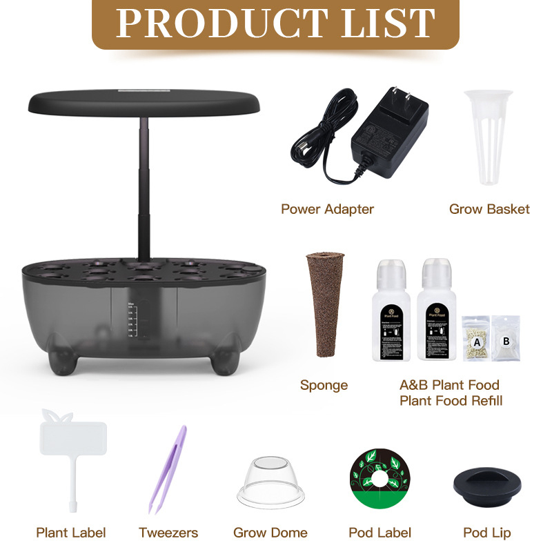 12 Pods Hydroponic Grow System, Indoor Herb Garden Planter with LED Growth Lamp, package lists