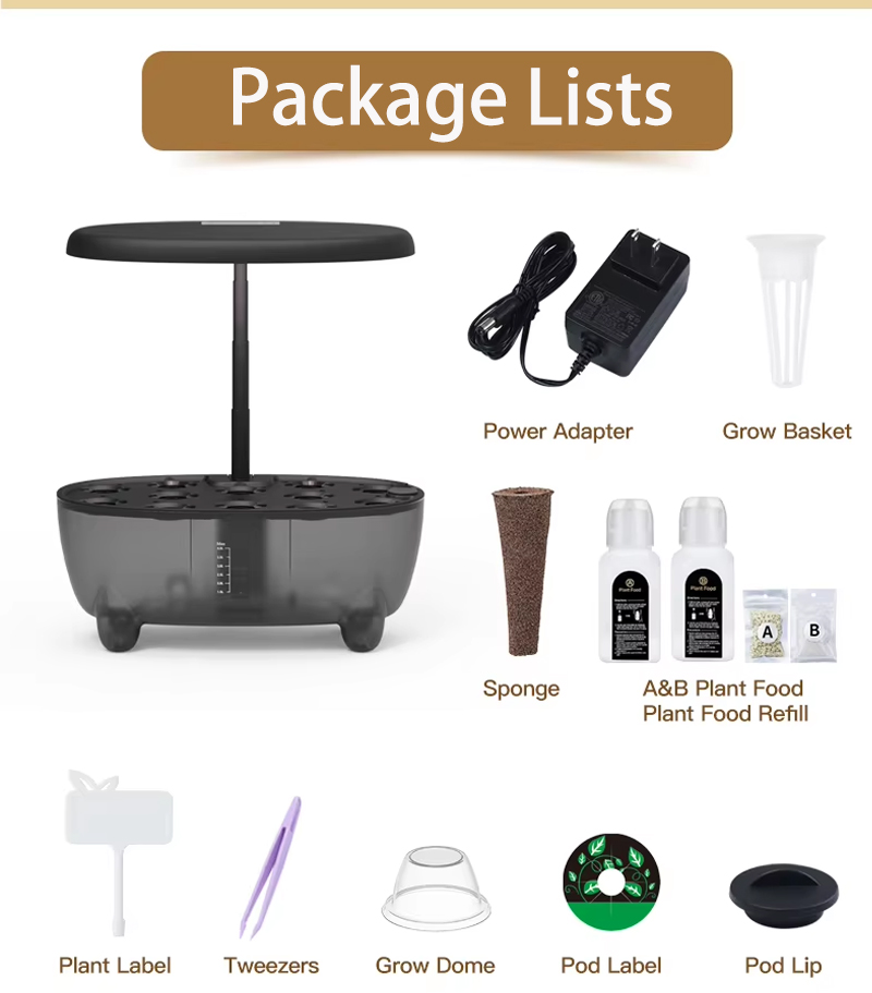 12 Pods Hydroponic Grow System Kit with LED Growth Lamp Fresh Herbs Package Lists