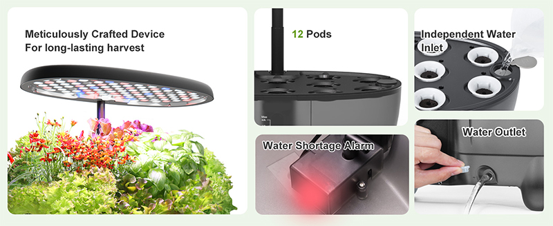 12 Pods Hydroponic Grow System, Indoor Herb Garden Planter with LED Growth Lamp Meticulously crafted device for long-lasting harvest