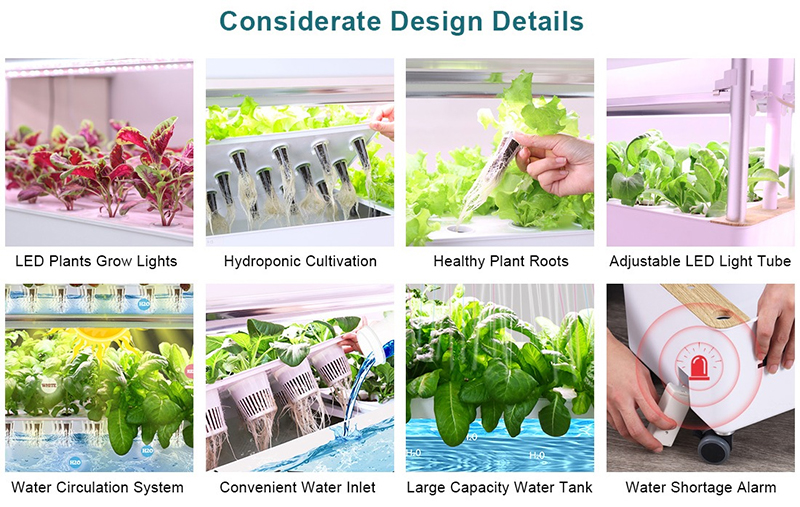 120 Pods Hydroponic System with LED Grow Light Indoor Vertical Garden Considerate Design Datail