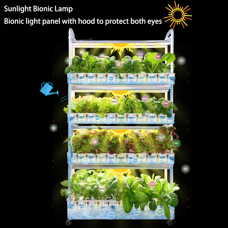 120 Pods Hydroponic Vertical Gardening Systems, 4-layer Hydroponics Growing System Kits with 48L Water Tank, LED Grow Lights, Monitoring Alarm, Sunlight Bionic Lamp