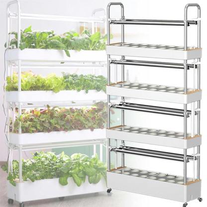120 Pods Hydroponic Vertical Gardening Systems, 4-layer Hydroponics Growing System Kits with 48L Water Tank, LED Grow Lights, Monitoring Alarm