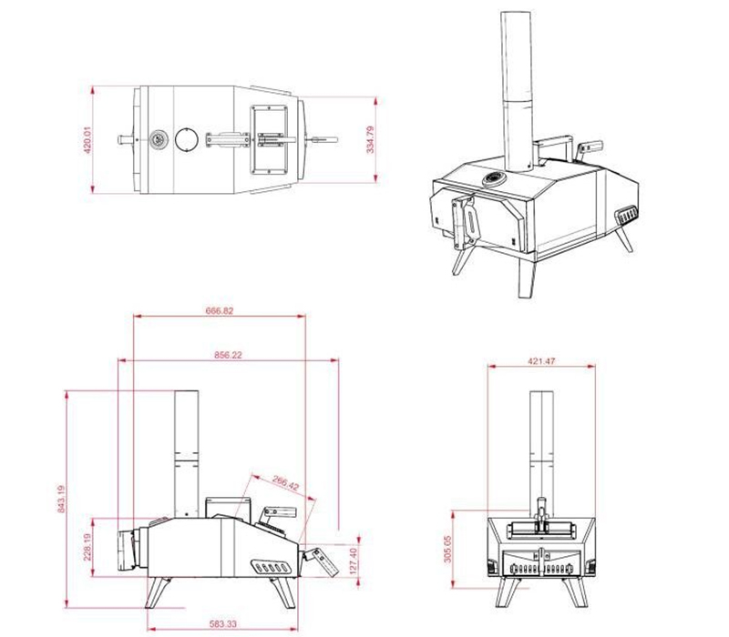 13" Multi-Fuel Pizza Oven (Wood/Charcoal/Pellet/Gas) Outdoor Grill Product Size