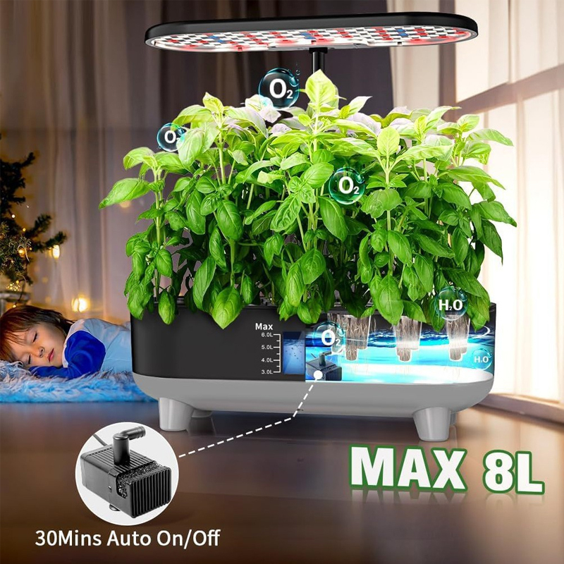 16 Pods Hydroponics Growing System Kit, 8L Tank 3 Smart Light Modes