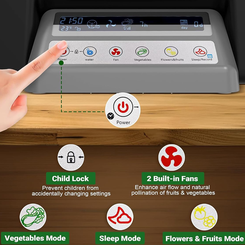 17 Pods Growing Hydroponic Vegetable System Kit control Panel